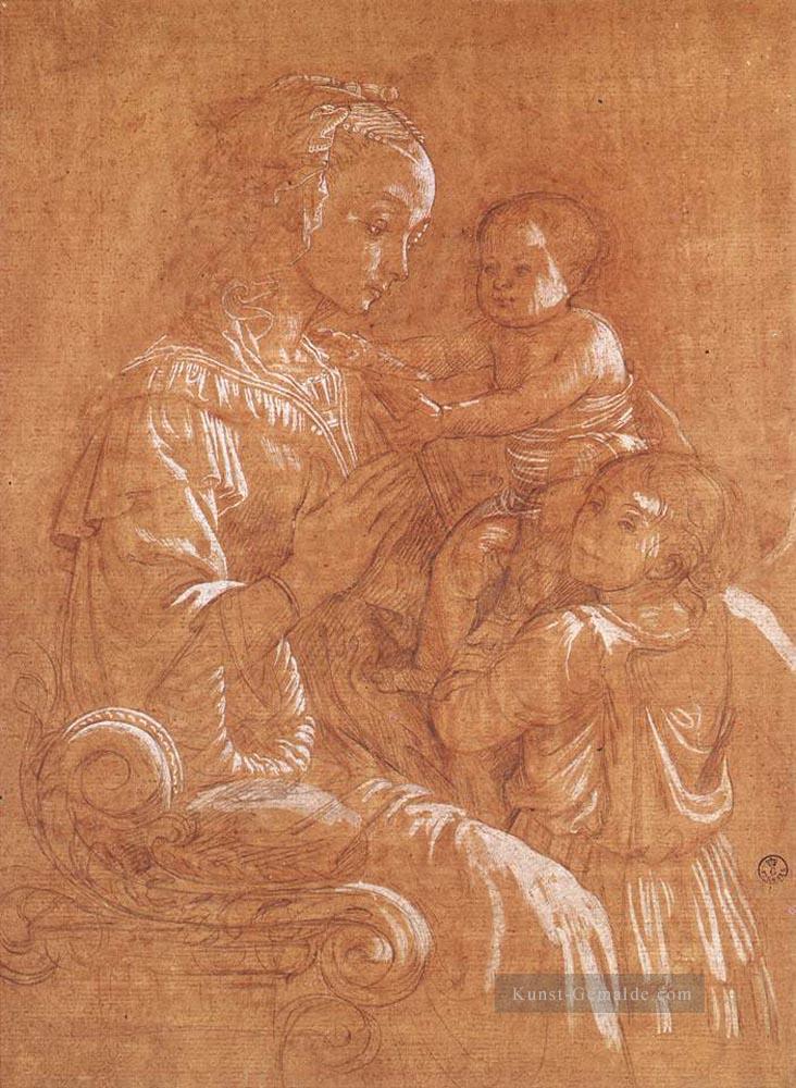 Madonna mit dem Kind und zwei Engel Renaissance Filippo Lippi Zeichnung Ölgemälde